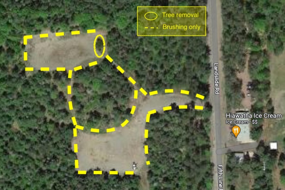 Pictured is the Soo Finnish Nordic Ski Club's conservation-approved proposal to remove the brush along the perimeters of the two Pinder lots for additional parking spots at Hiawatha.
