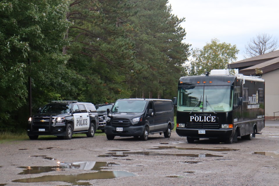 Police are parked near the Soo Finnish Nordic Ski Club in Hiawatha this morning as a search gets underway for 58-year-old Igor Dragoslavic, a man who was last seen Saturday morning and was visiting the Sault to assist with the Finn Hill Mountain Bike Project.