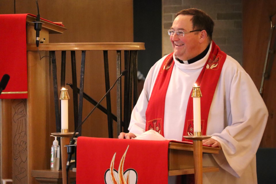 Pastor Brad Mittleholtz leads a special service at Zion Evangelical Lutheran Church as they celebrated the 100th anniversary of their congregation in Sault Ste. Marie on Oct. 29, 2023.