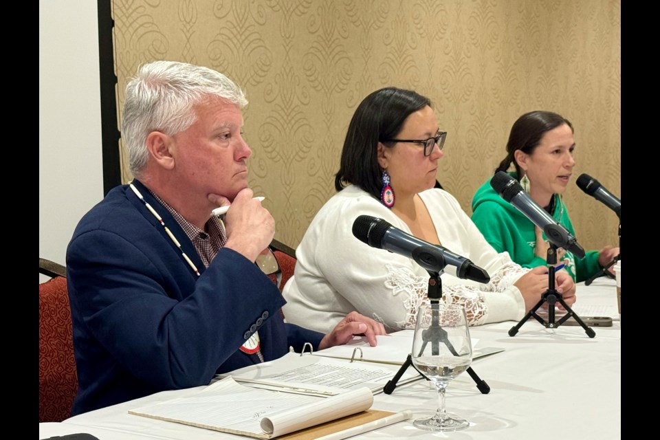 Liberal candidate Terry Sheehan, NDP candidate Laura Mayer, and Green candidate Robyn Eshkibok fielded questions from the crowd at Thursday's Indigenous community engagement session.