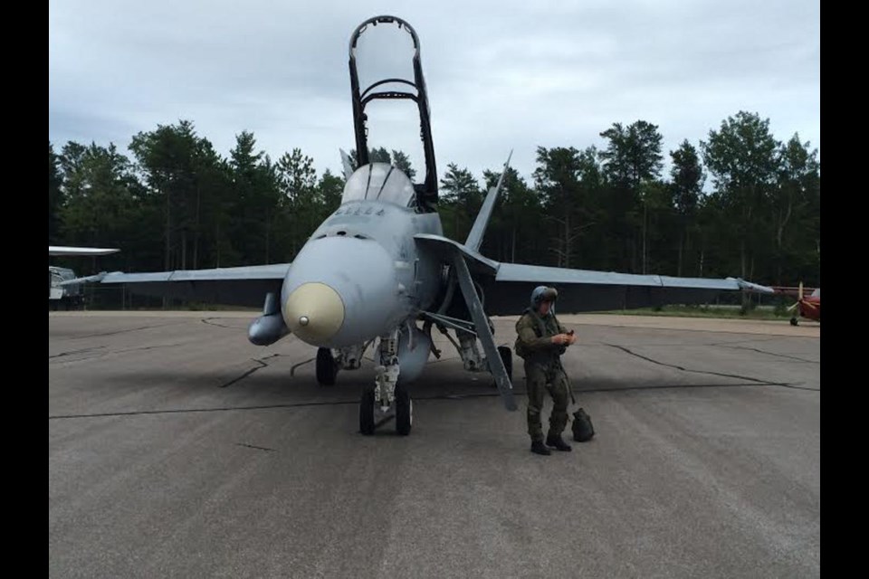 An RCAF F-18 fighter jet, piloted by Sault native Captain Tyler Park, will be available for viewing at the Sault Ste. Marie Airport Saturday, August 13, 2016 as part of Algoma Aviation Week.  Darren Taylor/SooToday 