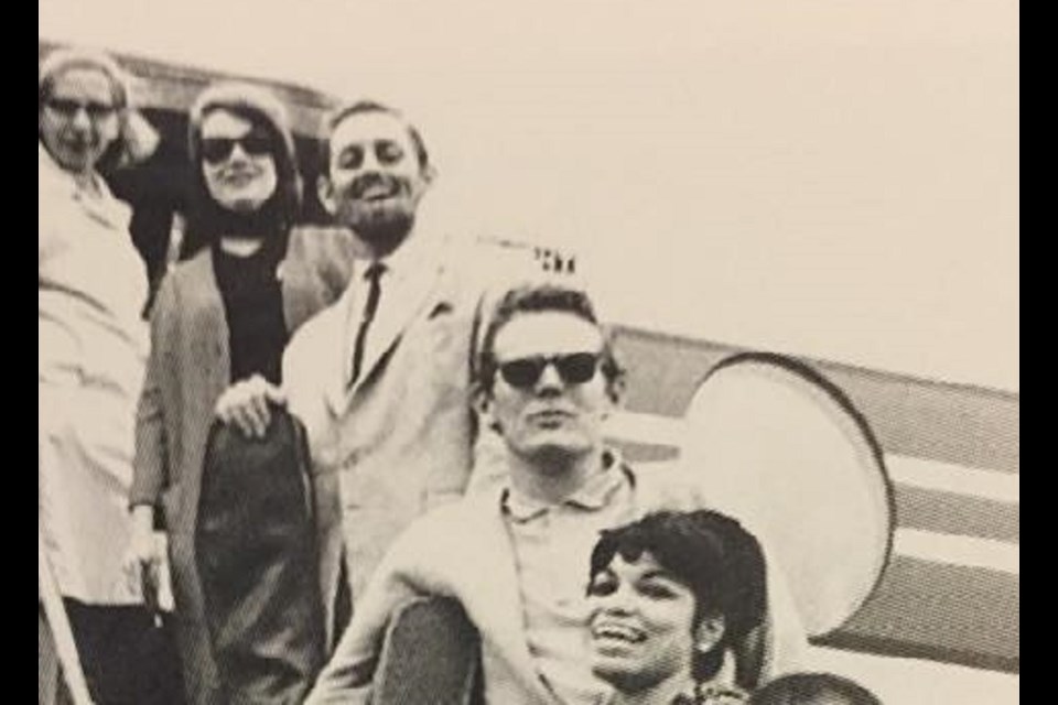 Bonnie Dobson, second from left, boards the plane from Sault Ste. Marie to Toronto after the Algoma Folk Festival in 1964. 