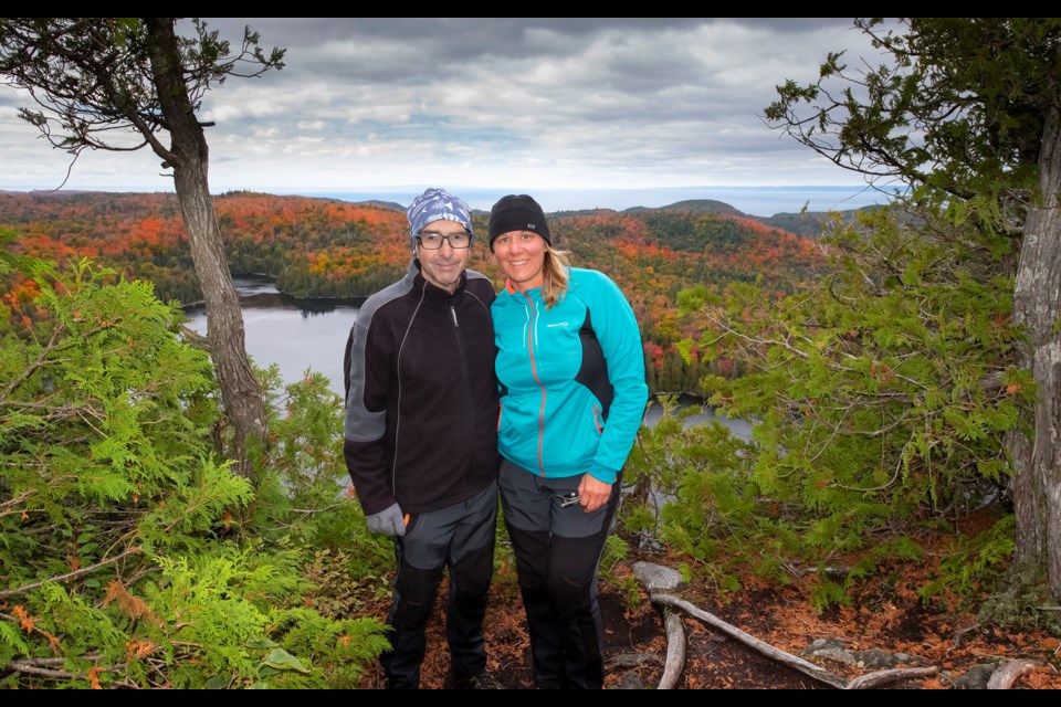 John and Paula at Peat Mountain, one the more challenging day hikes
in Lake Superior Provincial Park.  Photo provided courtesy of Paula Trus.