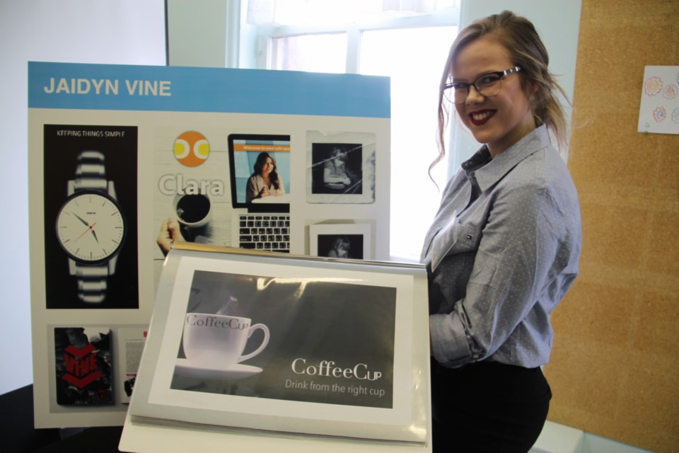 Jaidyn Vine, Sault College Graphic Design grad, displays some of her work at the 2019 Sault College Graphic Design graduate art show, entitled Designers Block, May 2, 2019. Darren Taylor/SooToday 