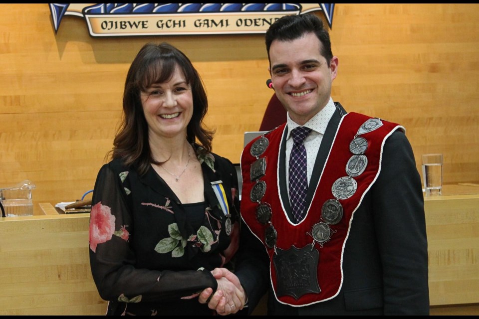 Dr. Chelene Christine Hanes was awarded Sault Ste. Marie’s Medal of Merit at this week’s city council meeting, by Mayor Matthew Shoemaker