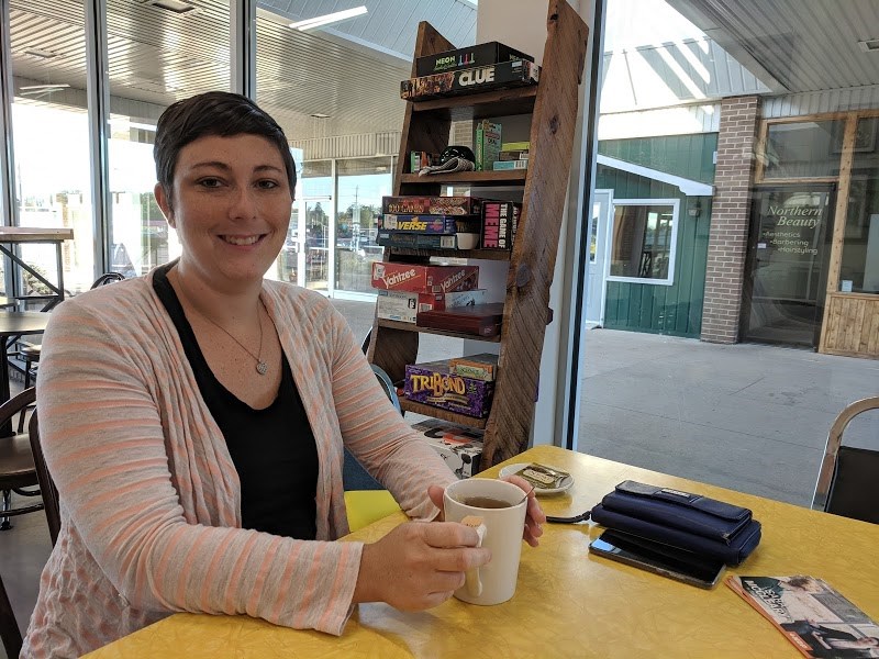 Sara McCleary, Federal NDP candidate sits across the table with community members to discuss their concerns for the upcoming election at her Connect With A Candidate event Thursday morning. She also hosts Facebook Live chats every Thursday that can be found on her Facebook page