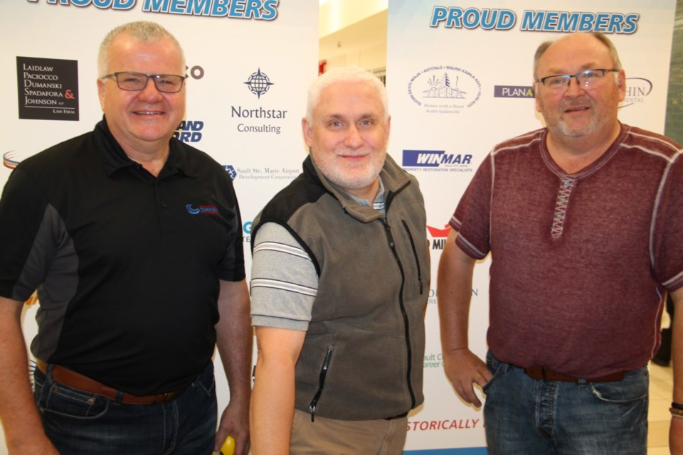 Rory Ring, Sault Ste. Marie Chamber of Commerce CEO, Don Ferguson, Chamber communications officer and Bob Burns, Chamber membership and business development leader, at the Chamber’s Volunteer Showcase held at Station Mall, Sept. 14, 2019. Darren Taylor/SooToday  