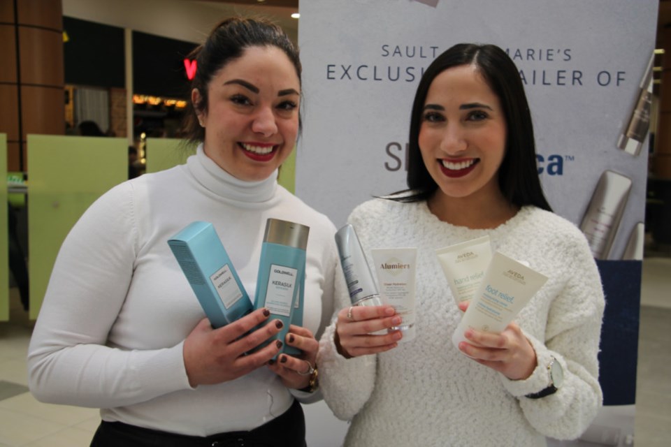 Terrilyn Rosset and Nicole Robinson of Azure Medispa display skin care products at the Sault Chamber of Commerce We Are the Soo Health and Wellness Expo held at Station Mall, Jan. 19, 2019. Darren Taylor/SooToday