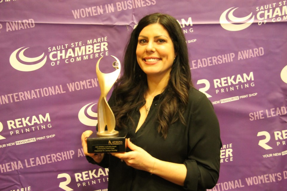 Jasmyn Rowley, Village Media’s director of marketing & communications was presented with the Sault Ste. Marie Chamber of Commerce ATHENA Leadership Award for 2023, March 8, 2024.  