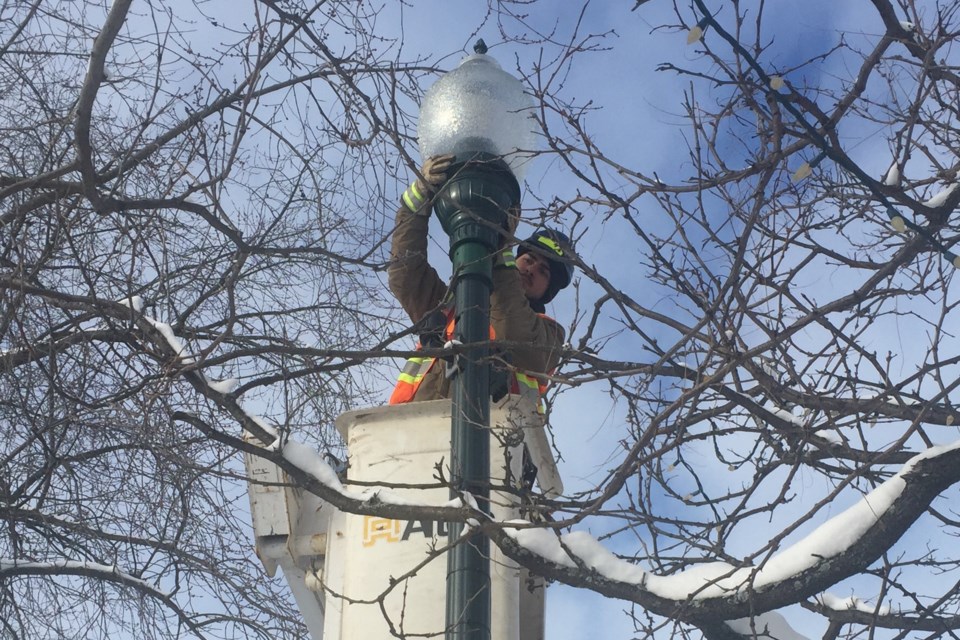S&T Group installs new street lighting on Queen Street East between Pim and Precious Blood Cathedral. David Helwig/SooToday