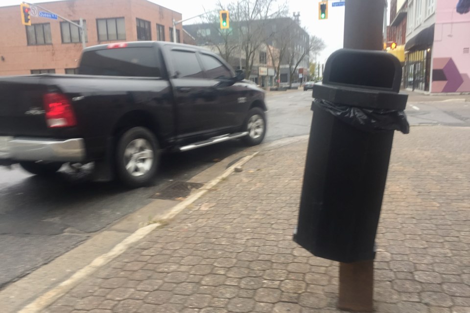 During winter, the only downtown trash receptacles are these little bins hung by Sault Transit near bus shelters. They're not much bigger than the wastebaskets that office workers used to have under their desks. David Helwig/SooToday