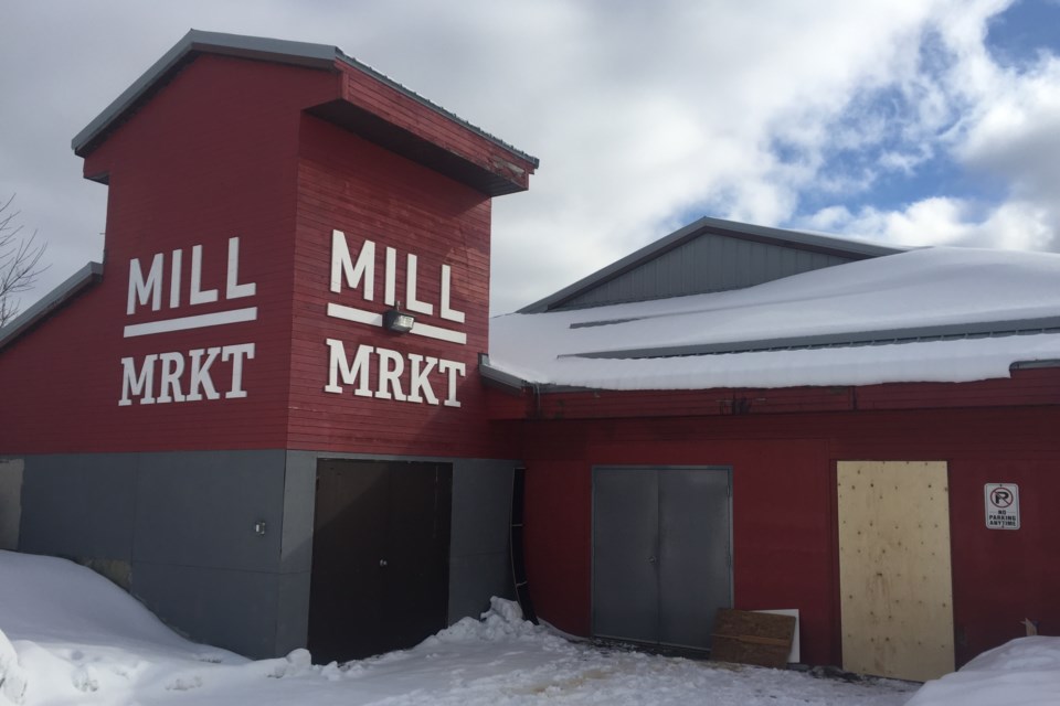 Newly installed plywood hoarding covers back vendor's entrance at burglarized Mill Market on Monday, Feb. 10, 2020. David Helwig/SooToday