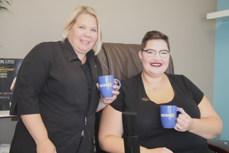 Melissa Iannelli and Stephanie Wilson of Bliss Spa with their SooToday mugs, Oct. 4, 2017. Darren Taylor/SooToday

