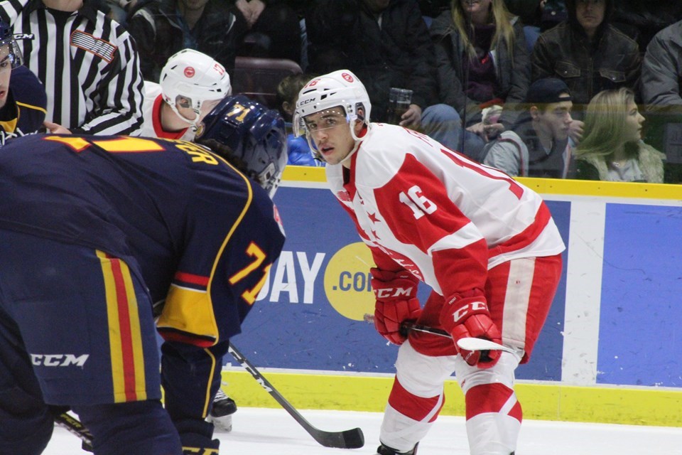 Sault Ste. Marie Greyhounds Wayne Gretzky in action vs