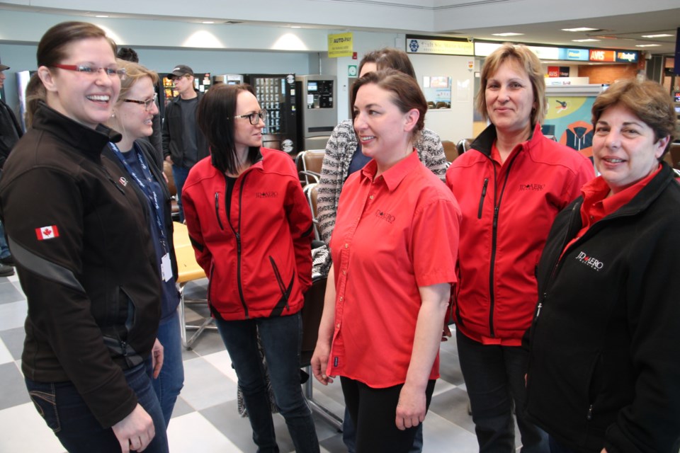 JD Aero employees at a provincial funding announcement held at the Sault Ste. Marie airport, April 27, 2016. Darren Taylor/SooToday