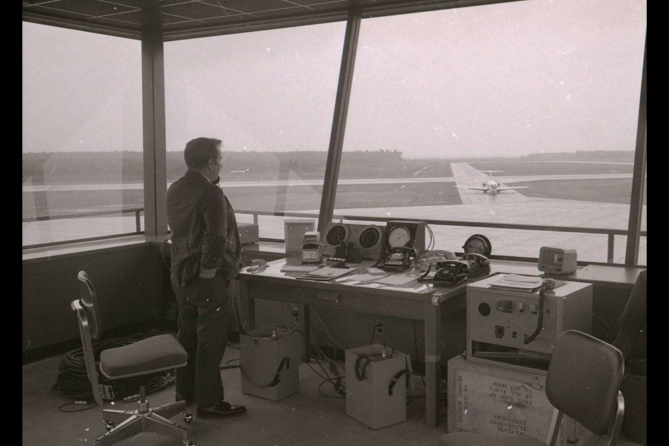 Howard Steinberg, Sault Ste. Marie air traffic controller, Sept. 16, 1970. Though the airport opened in 1964, the tower did not open until Sept. 3, 1970. SSMPL archive