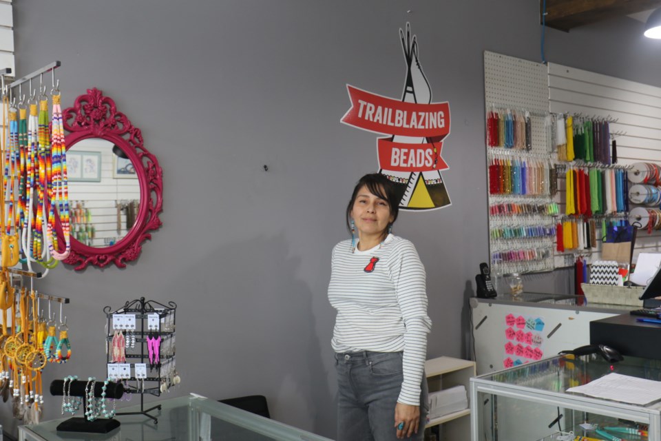 Eva Dabutch moved Trailblazing Beads into its new digs on March Street in October 2020, allowing the Anshinaabe/Lakota entrepreneur to expand her selection of beading and crafting supplies.   