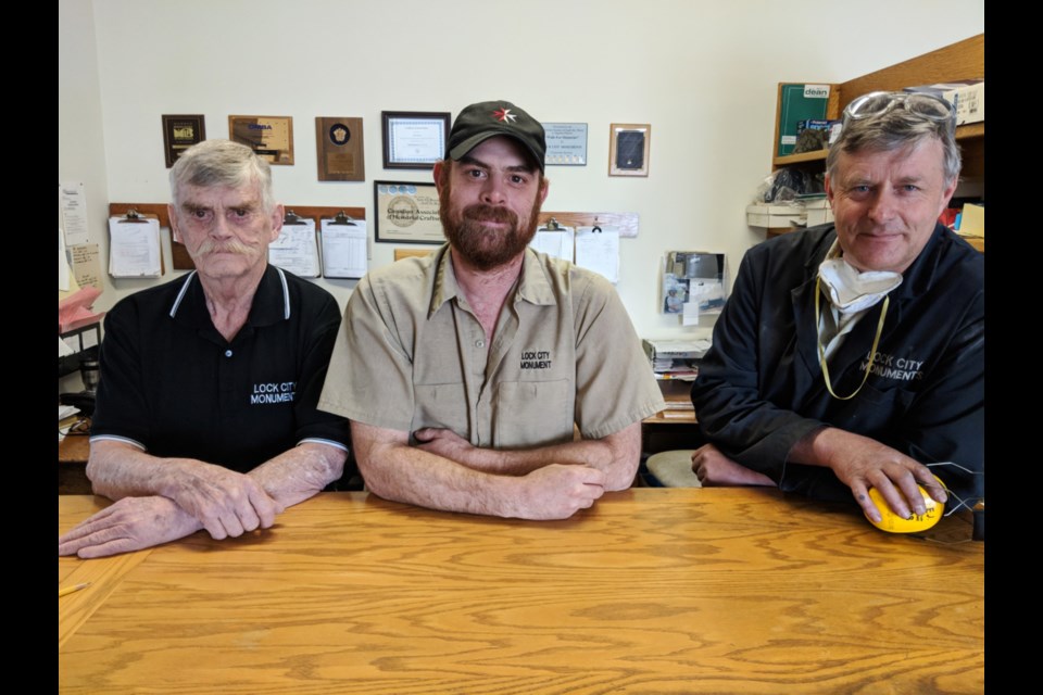 Dave Cartmill, Craig Cartmill and Evan Jones of Lock City Monuments, April 11, 2019. Darren Taylor/SooToday