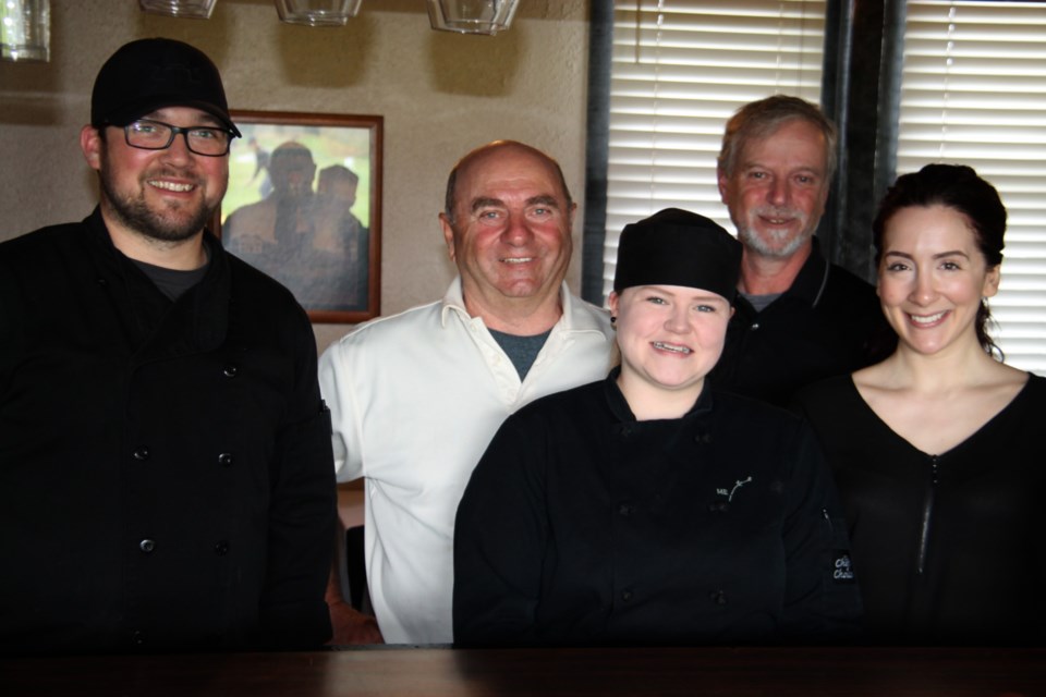 Ari Viitala (kitchen), Richard Barsanti (owner), Jenny Hellberg (kitchen), Michael Kavanagh (manager) and Maggie Turpin (server) at Barsanti’s Restaurant, May 24, 2019. Darren Taylor/SooToday