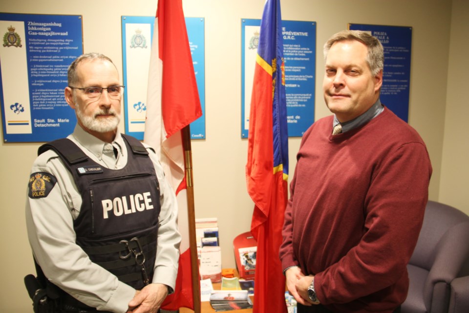 Cst. Dan Chevalier and Sgt. Michael Fenchak, Sault Ste. Marie RCMP detachment, Feb. 10, 2020. Darren Taylor/SooToday