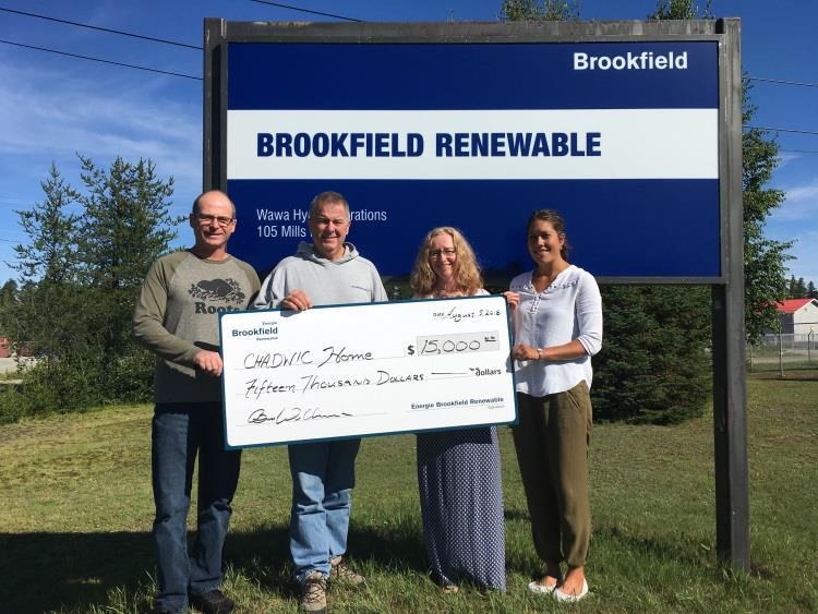 Paula Valois  of CHADWIC Home accept the donation presented by Brookfield Renewable employees of the Wawa office. Photo provided