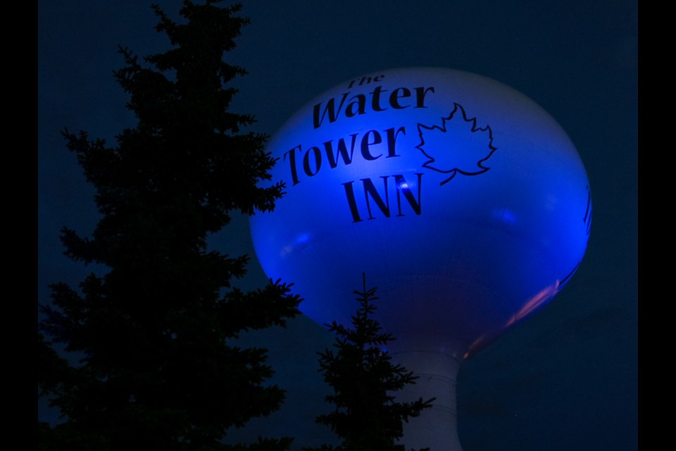 Algoma's Water Tower will be lit with blue lights starting on Sept. 21 to raise awareness of Alzheimer's Diseased and remember those who have been affected by it. Photo by Spurway Photography, provided by Alzheimer Society of Sault Ste. Marie.