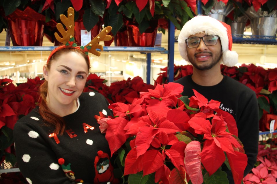 Kaitlynn Cruikshank and Karamjot Singh, Sault College Public Relations and Event Management (PEM) students, at the PEM Great Gingerbread Block Build fundraiser for Habitat for Humanity held at Rome’s, Dec. 7, 2019. Darren Taylor/SooToday