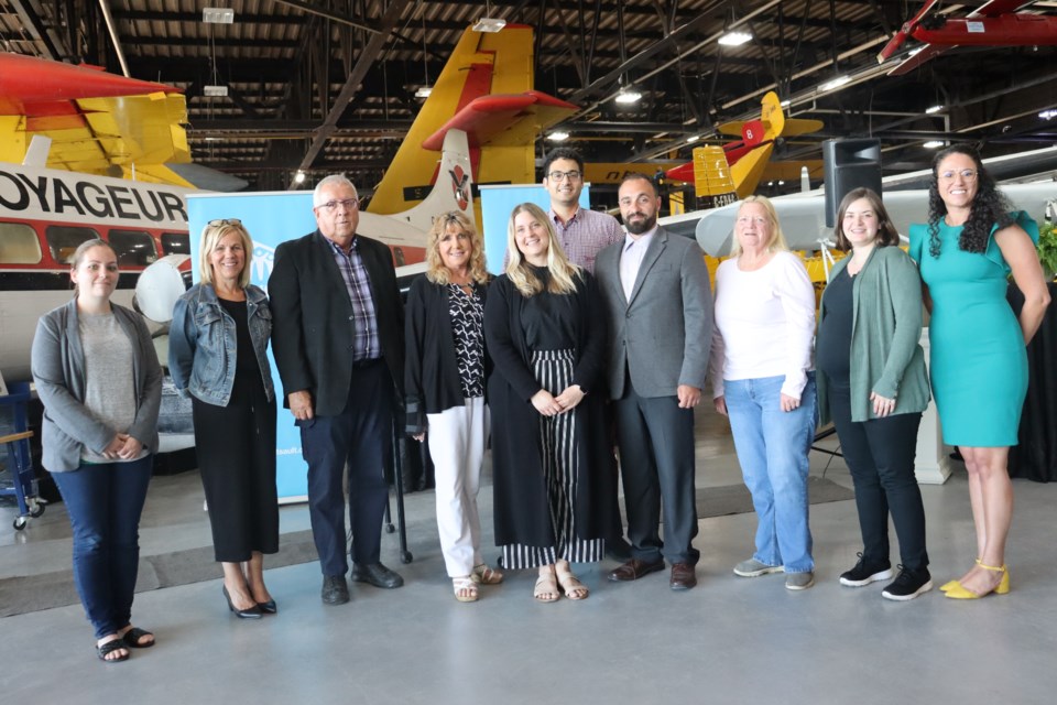 From left to right: Diana Stoker (treasurer), Lisa Bell (director), Harvey Walsh (director), Lorri Kennis (director), Allyson Schmidt (chair), Jonathan Kircal (vice chair), Frank Bentrovato (past chair), Nancy Bailey (director), Jami DellaVedova (director), Katie Blunt (executive director) at Habitat for Humanity Sault Ste. Marie and Area's annual general meeting.