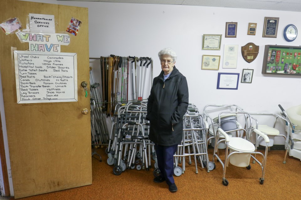 Bev Morrissette, 77, first joined the International Association of Rebekah Assemblies when she was 18 and has been volunteering at the Odd Fellows medical equipment loan closet for the last 20 years. Service clubs, and the services they provide, just can't recruit like they used to she said. Jeff Klassen/SooToday