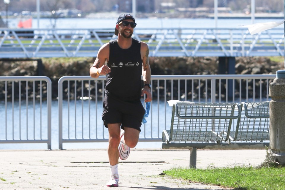 The Sault's Andy Haidar was the first person to cross the finish line at the Roberta Bondar Pavilion during the Strong Minds' 8th annual Run For Change mental health fundraiser Saturday morning.   