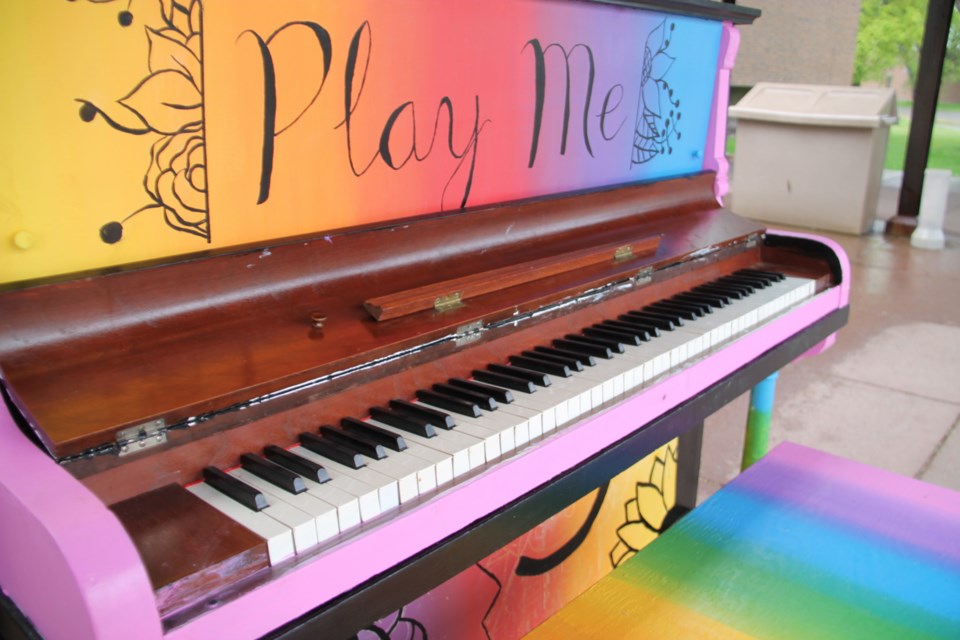 Brightly repainted pianos were placed at various locations in the Sault’s downtown core for all to enjoy as a high school art/community development project, June 4, 2019. Darren Taylor/SooToday