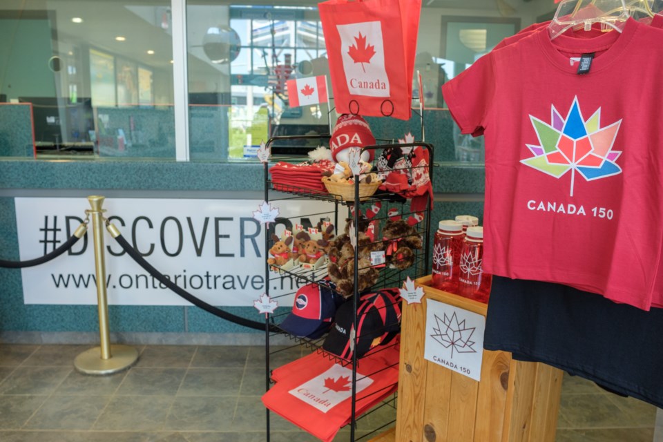 Canada 150 items are for sale and partially cover the former currency exchange at the Sault Ste. Marie Ontario Travel Information Centre. Since the closing of the currency exchange in November 2016, no Travel Information Centres in Ontario have had currency exchanges. Jeff Klassen/SooToday