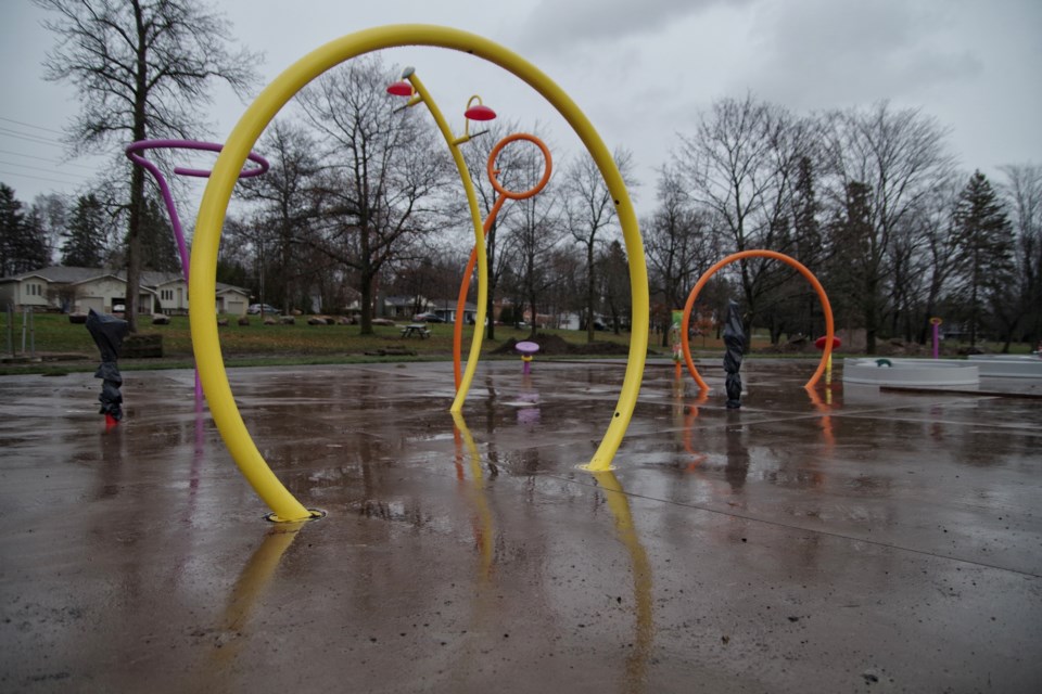 Water features are now installed at  Bellevue Park Splash Pad, awaiting a spring opening. Michael Purvis/SooToday