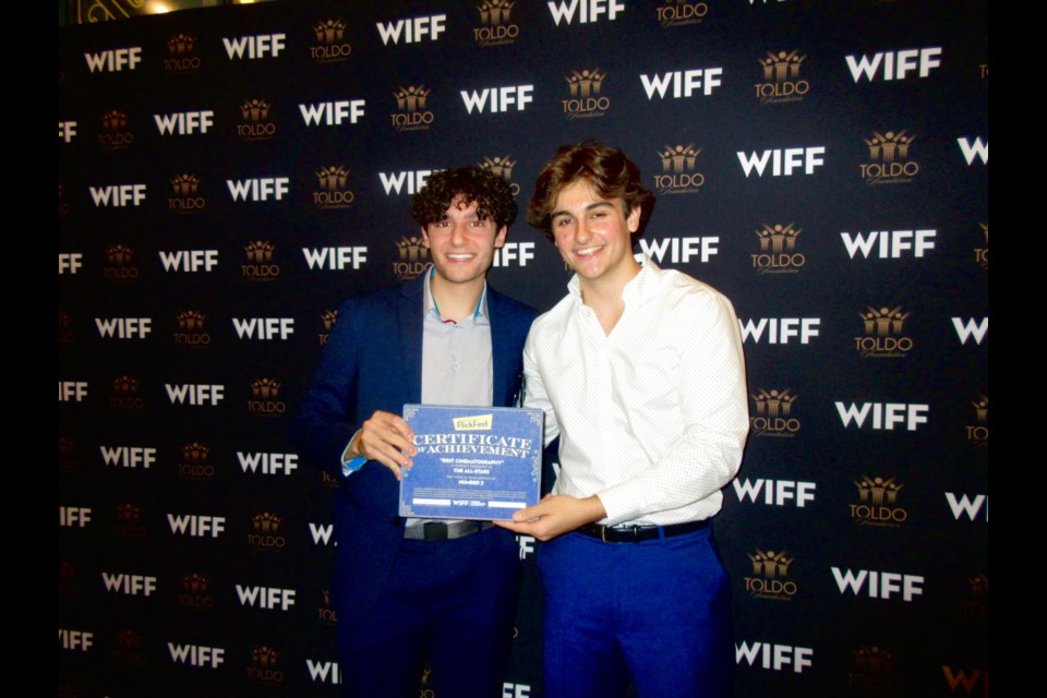 Sault native Evan Johnson, at right, and fellow Saultite Sam Rosso, at left, won two awards for their film entitled Number 2 at the 2023 Windsor International Film Festival.                              