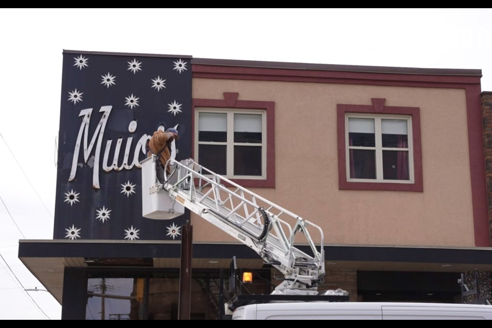The iconic Muio’s sign was removed from the now-closed Sault restaurant’s location at 685 Queen St E., April 16, 2024.