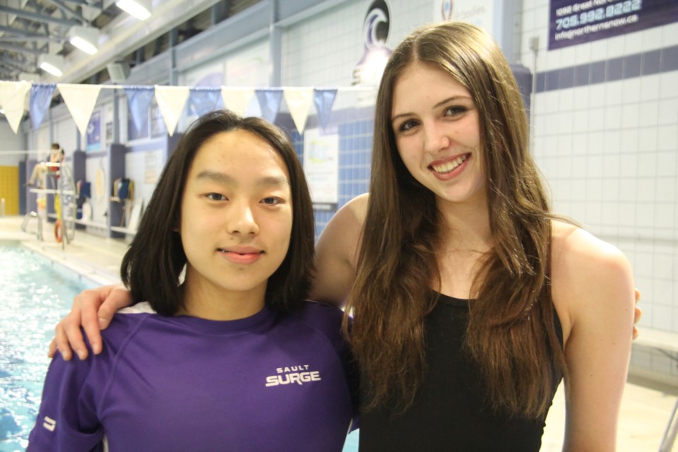 Sault Surge Aquatic Team swimmers Andrew Li and Brie Reid, Jan. 23, 2024.