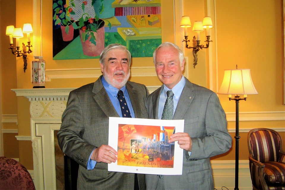 During the author's interview with David Johnston at Rideau Hall, he presented His Excellency with a gift from the Canada/Netherlands Friendship Association of Burlington Ontario.