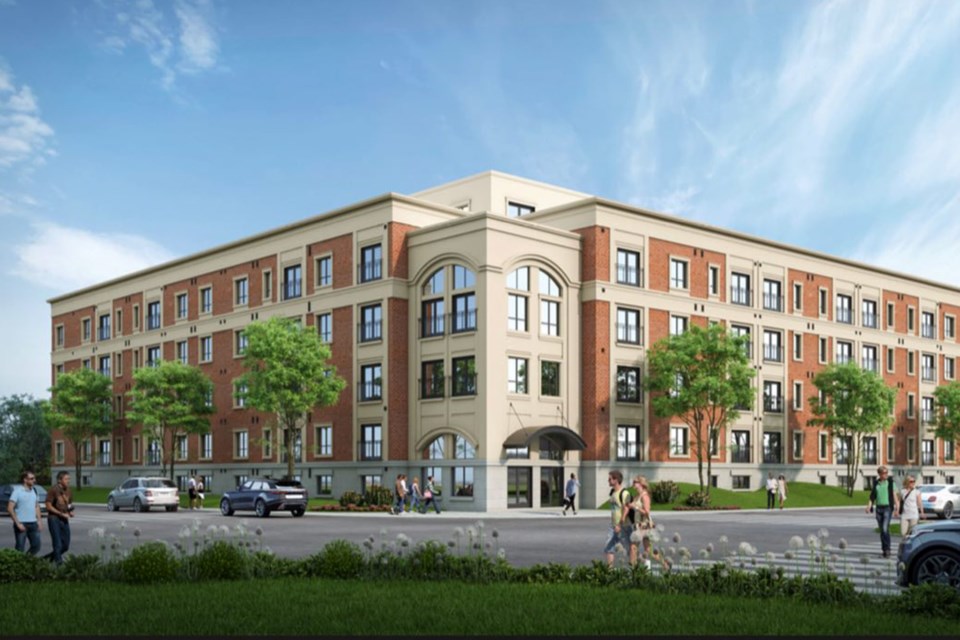 Rendering of a 108-unit apartment building currently under construction at 110 Pim Street.