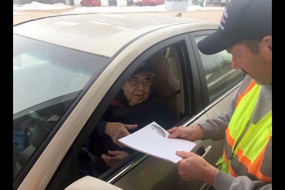 Mr. Donald Parish of Brimley, Michigan, got a surprise as he crossed the International Bridge in Sault Ste. Marie this morning. Mr. Parish is a 28-year U.S. Navy Vietnam War veteran and Purple Heart recipient. Supplied photo