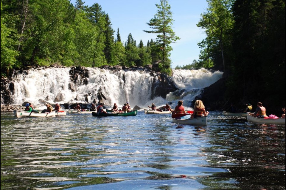 The Parresseux Falls is one of the waterfalls en route. This picture is from Nipissing University's BPHE canoe trip.