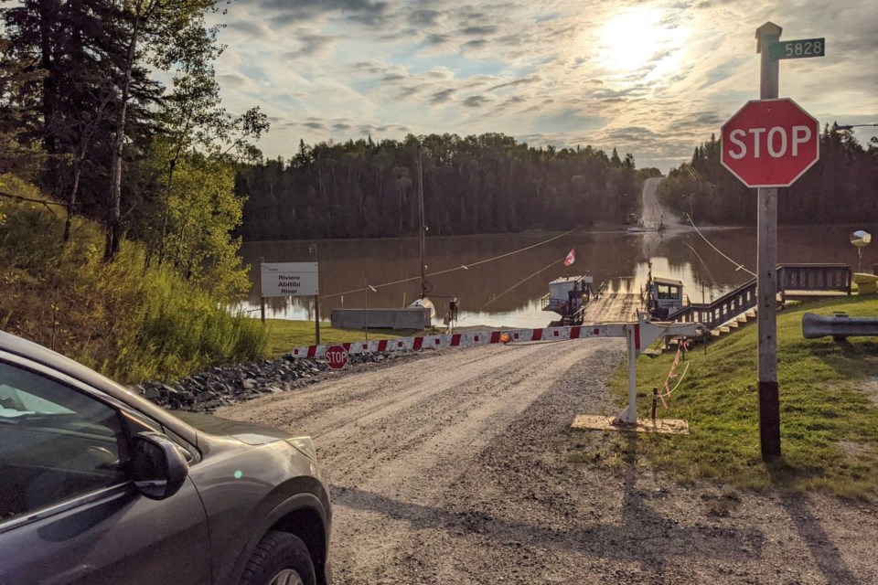 De Troyes would have paddled right by this vehicle ferry north of Cochrane on the Abitibi River.