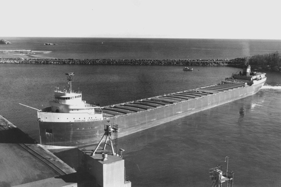 The Edmund Fitzgerald at work taking on iron ore. 