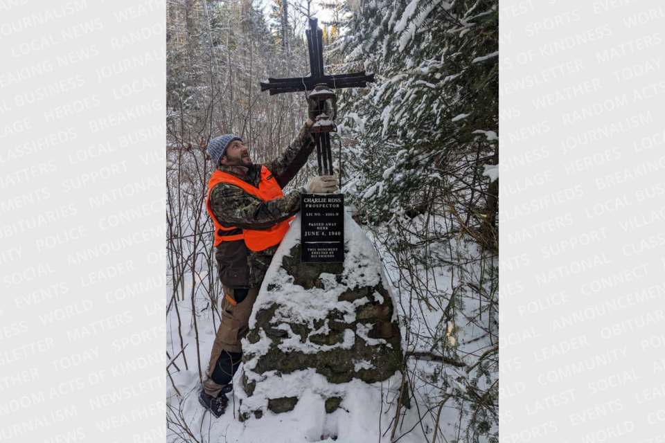 It took some time but Jason Ingram of Larder Lake eventually found the original monument to Charlie Ross.