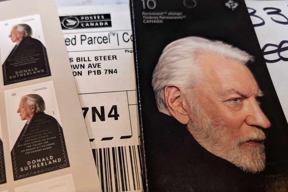 A ten-pack of Donald Sutherland stamps had to be ordered online.