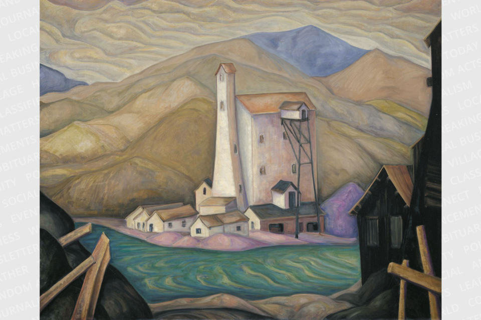 This Beth Harris painting is featured in the current McMichael Canadian Art Collection exhibit. (Bess Harris (1890–1969), Old Mine Shaft, Cobalt, c. 1930,  Collection of John and Katia Bianchini; near Stop 9 - Heritage Silver Tour