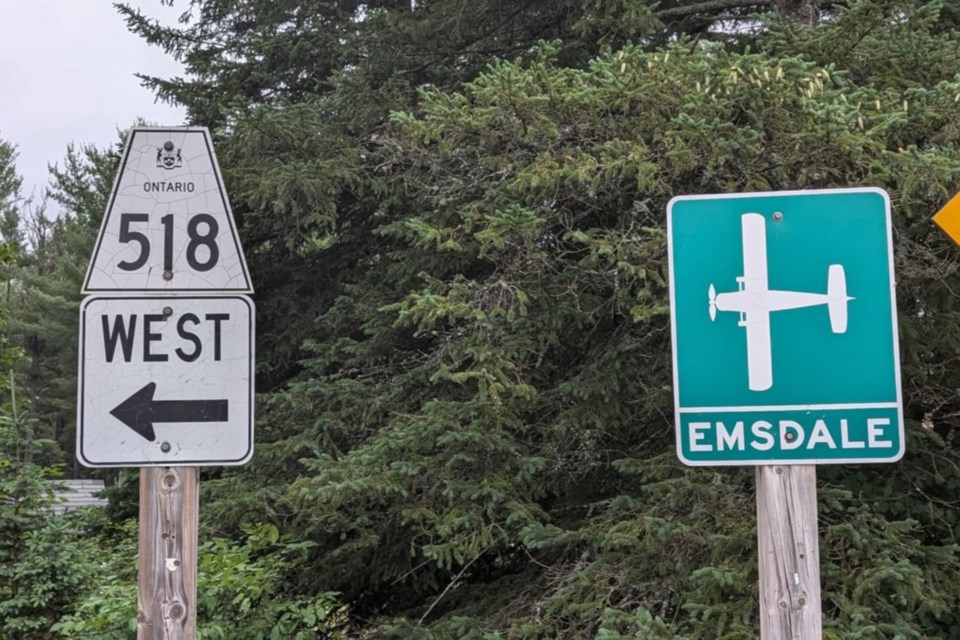 This is an example of the small airfield sign at Emsdale, south of Burk's Falls just off Highway 11.