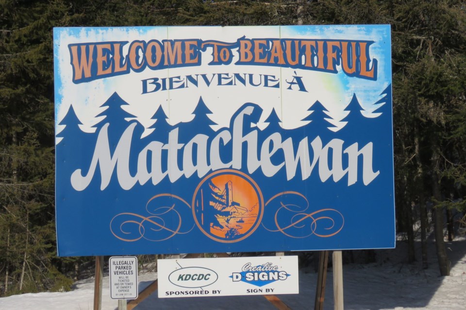 The welcome sign coming into Matachewan. There was an alleged dumping incident on the Montreal River in located in the small community west of Kirkland Lake.