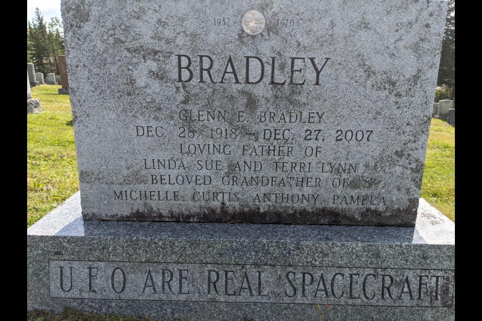 Glenn Bradley had a passion for UFOs as his headstone states.  He retired to nearby Matachewan.