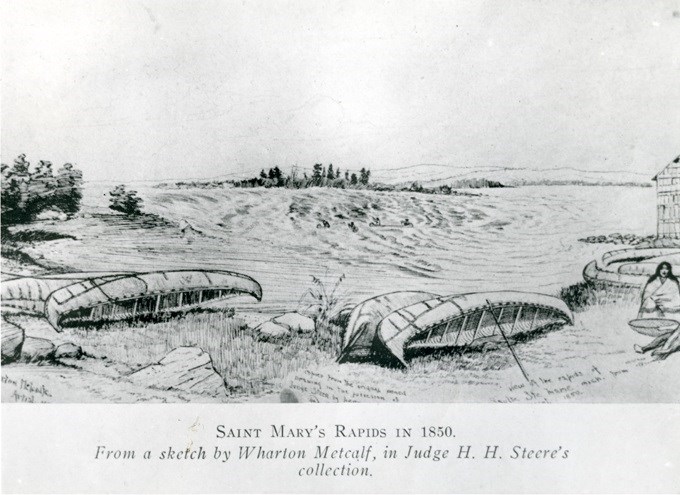 A drawing by artist Wharton Metcalfe, who was part of the Mica Bay incident of 1849. Sault Ste. Marie Public Library archive