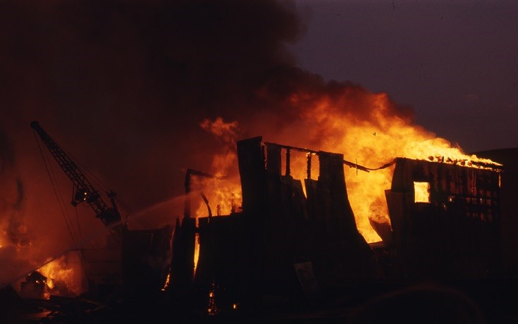 Beaver Lumber Fire in April 1973. Sault Ste. Marie Public Library archive photo